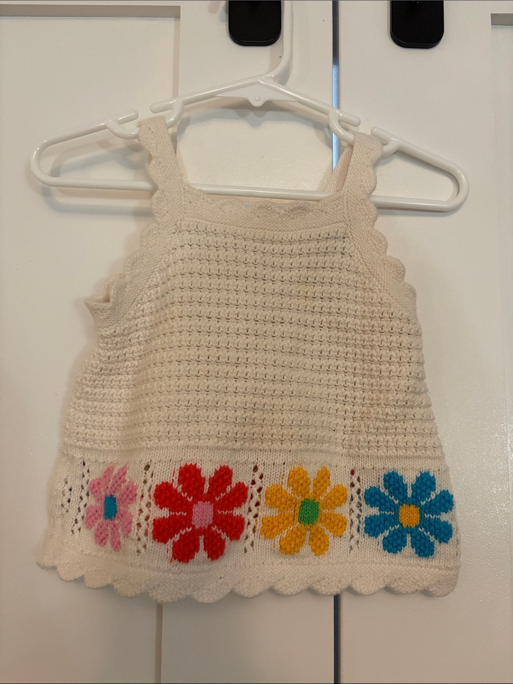 GAP Cream Crocheted Tank Top with Multicolor Flower Trim